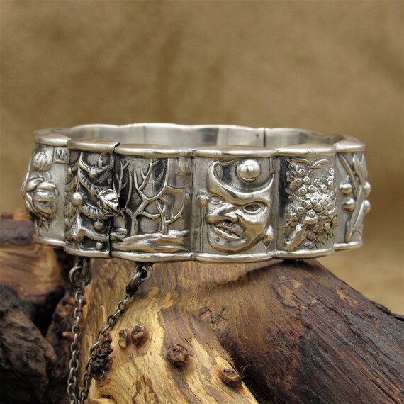 Silver Hinged Safir Bangle Bracelet From Portugal - Etsy