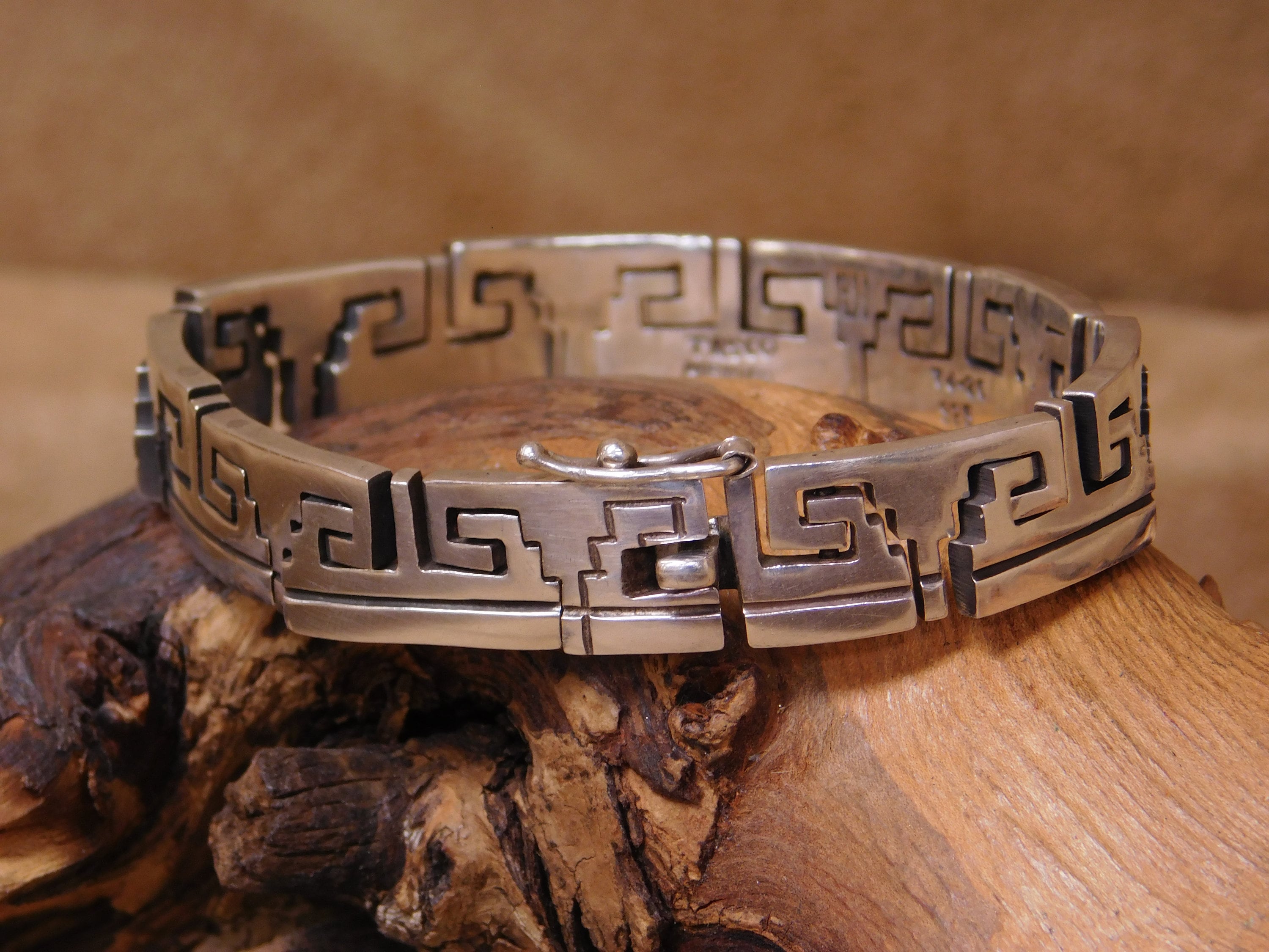 Sterling Silver Taxco Geometric Link Bracelet - Etsy