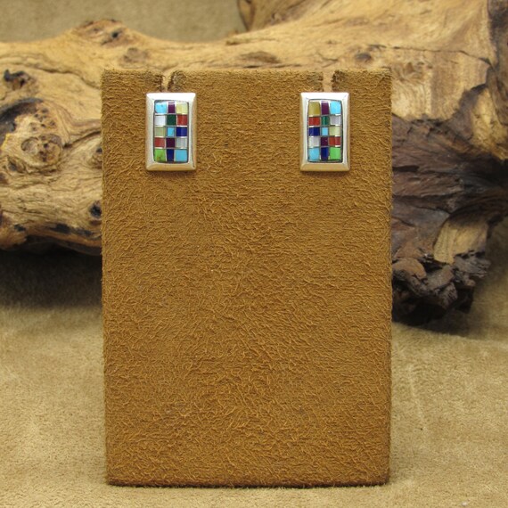 Rectangular Sterling Silver Multi-Stone Inlay Pos… - image 2