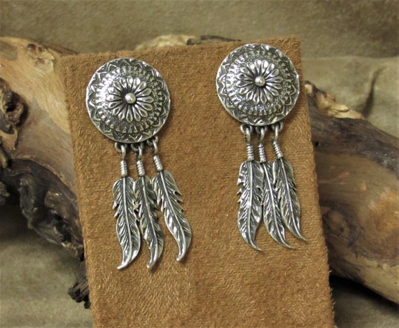 Sterling Silver Diamond Cut Concho Post Earring wi