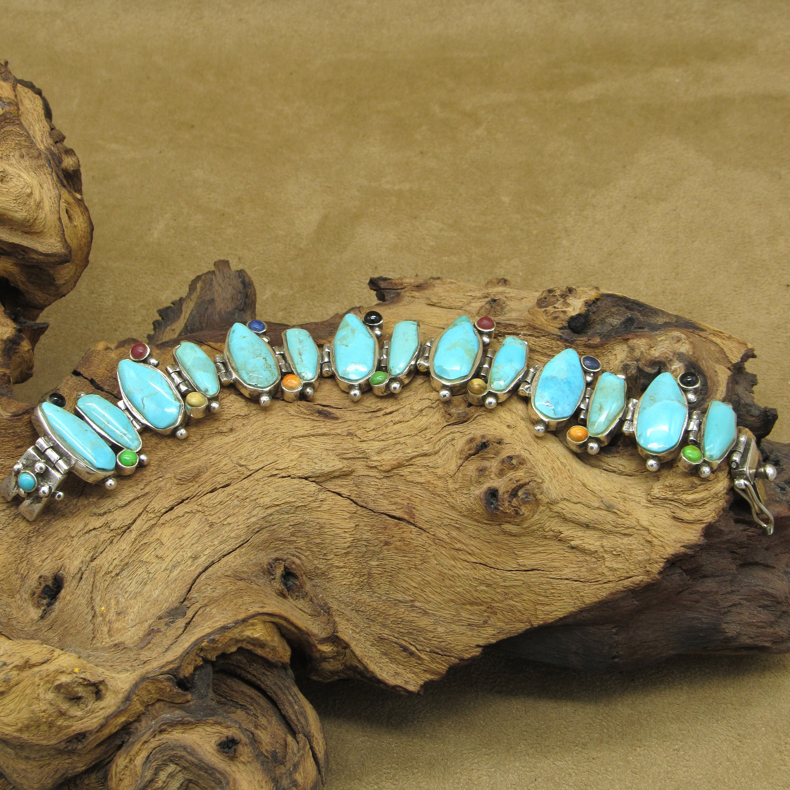 Barse Vintage Sterling Silver Barse Multi-gemstone Oblong Turquoise Link ...