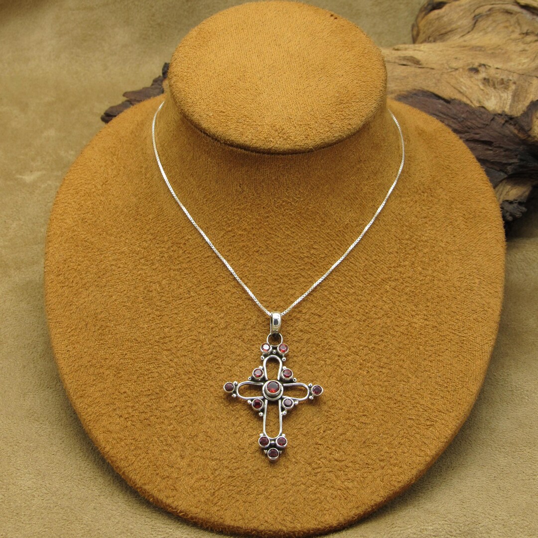 Sterling Silver and Garnet Cross Necklace - Etsy