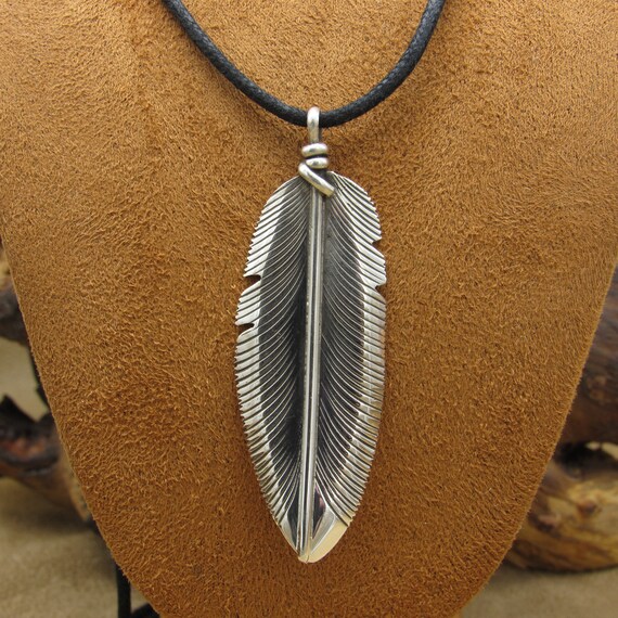 Vintage Sterling Silver Stamped Feather Necklace - image 2