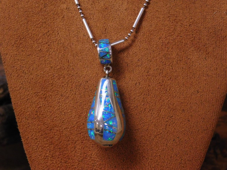 Vintage Sterling Silver and Lab Created Opal Necklace