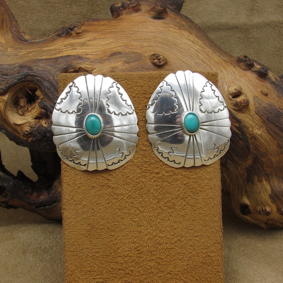 Sterling Silver and Turquoise Post Earrings - image 1