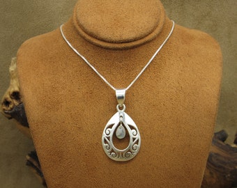 Sterling Silver Moonstone Teardrop Pendant Necklace