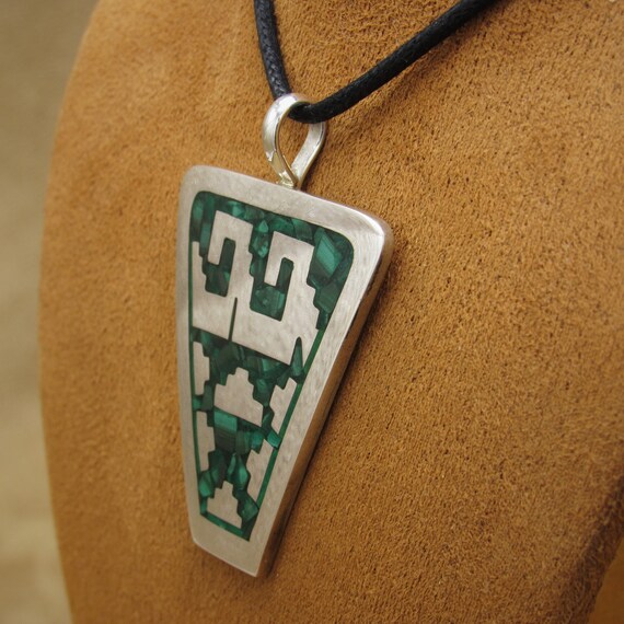 Sterling Silver and Malachite Chip Inlay Necklace - image 4