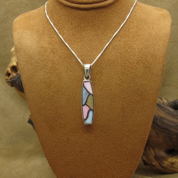 Sterling Silver Mother of Pearl Inlay Necklace - image 1
