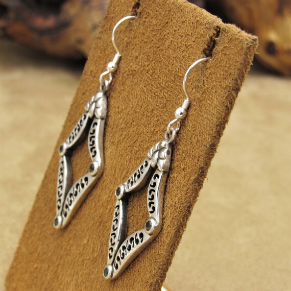 Sterling Silver Dangle Diamond Shape Earrings wit… - image 4