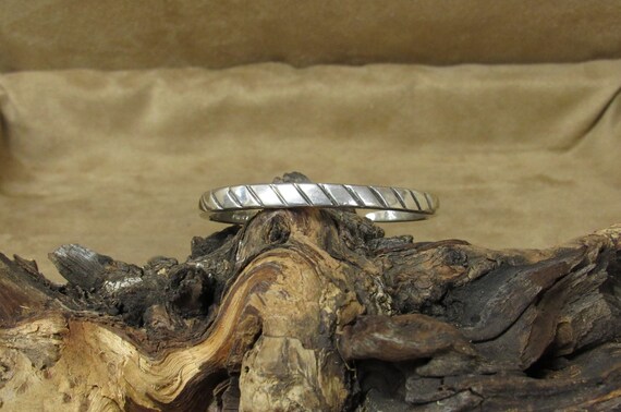 Sterling Silver Cuff Bracelet with Diagonal Slash… - image 1