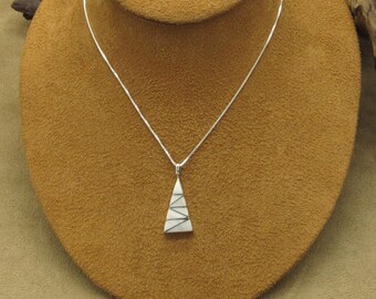 Sterling Silver Pink and White Mother-of-Pearl Triangle Pendant Necklace