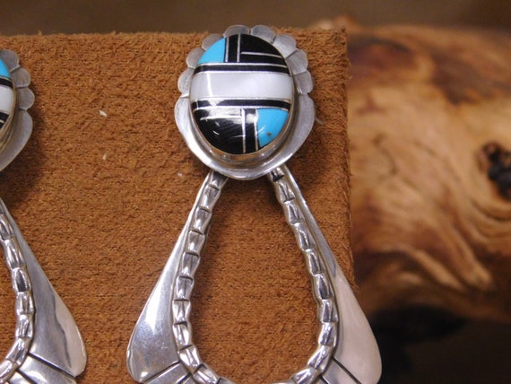 Navajo Sterling Silver Inlay Earrings - image 2