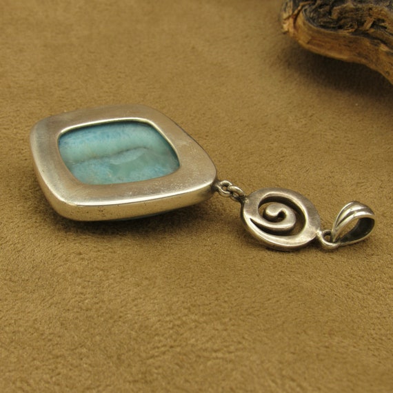 Sterling Silver and Larimar Pendant with Spiral D… - image 4