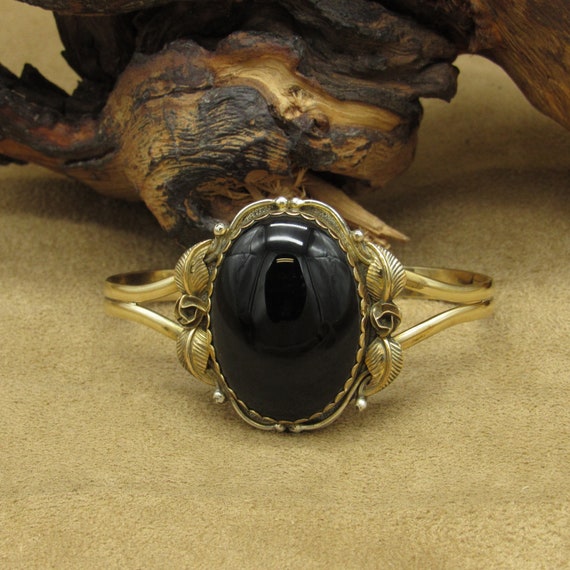 Black Onyx and 12KGF Southwest Cuff Bracelet - image 1