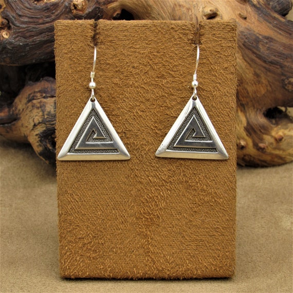 Triangular Sterling Silver Maze Dangle Wire Earri… - image 1