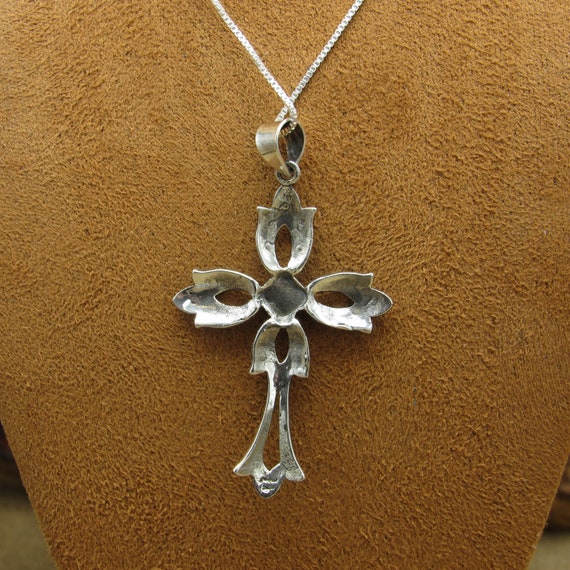 Sterling Silver and Marcasite Cross Necklace - image 6