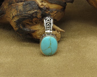 Reversible Sterling Silver Block Turquoise Pendant