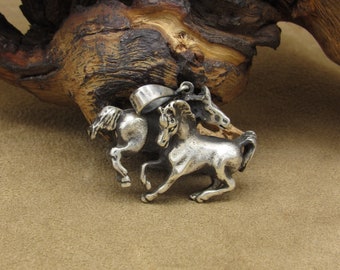 Vintage Sterling Silver Two Horse Pendant