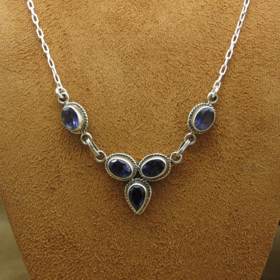 Sterling Silver and Blue Stones Necklace - image 2