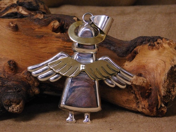 Vintage Sterling Silver Two Tone Angel Pendant - image 1