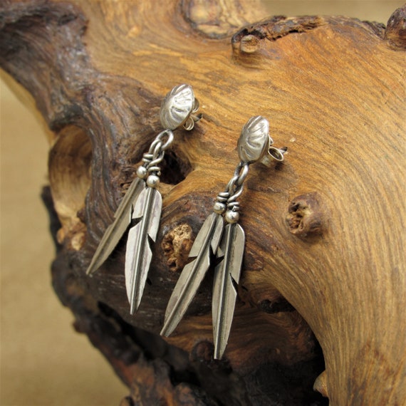Vintage Sterling Silver Post Earrings with Dangli… - image 2