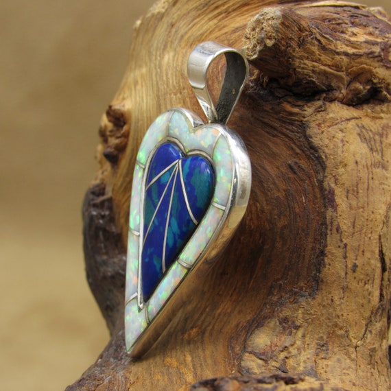 Sterling Silver Lab Opal and Block Azurite Inlaid… - image 3