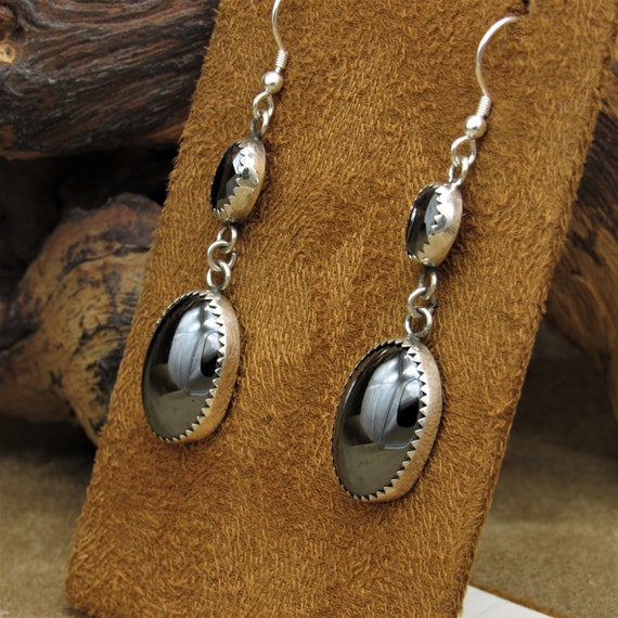 Sterling Silver and Hematite Dangle Wire Earrings - image 3