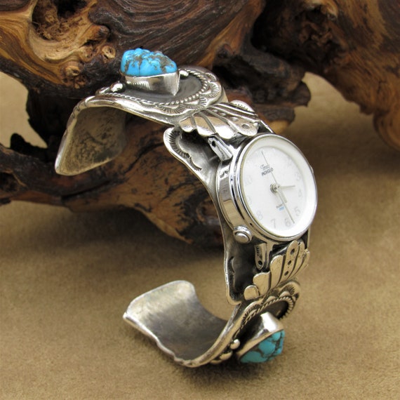 Sterling Silver and Turquoise Ladies Southwest Wa… - image 2