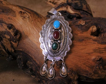 Southwestern Multi-Color Sterling Silver Pendant