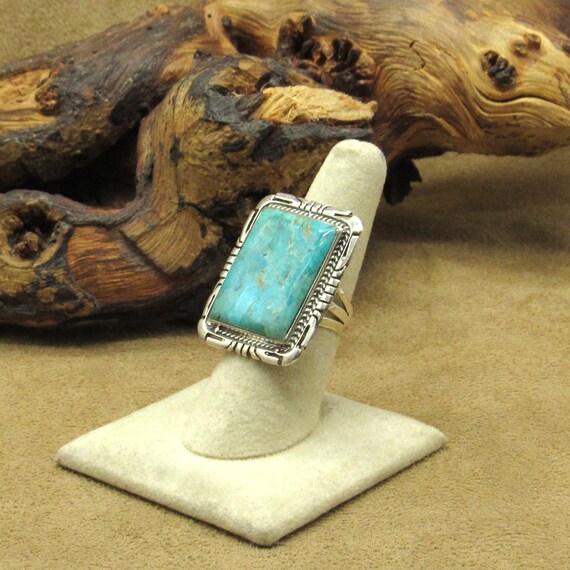 Rectangular Sterling Silver Reconstituted Turquoi… - image 2