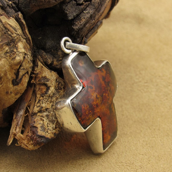 Sterling Silver and Amber Cross Pendant - image 2