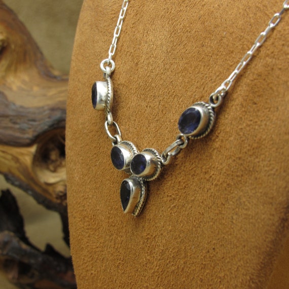 Sterling Silver and Blue Stones Necklace - image 4