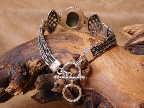 Sterling Silver Link Bracelet With Green Turquoise Stone - Etsy