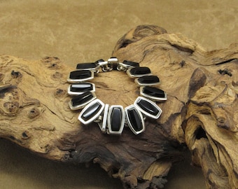 Bracelet à maillons en argent sterling et onyx noir du Mexique