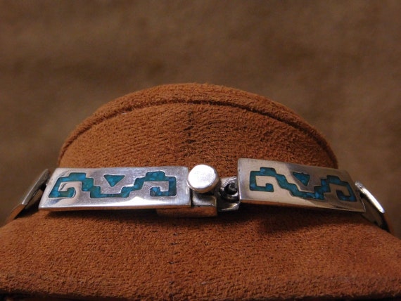 Vintage Sterling Silver Chip Inlay Turquoise Link… - image 5