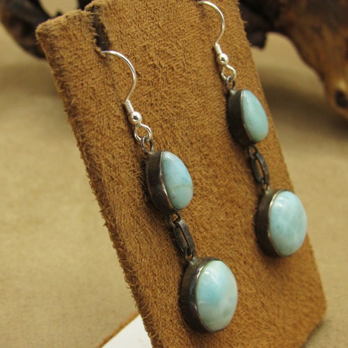 Sterling Silver and Larimar Dangle Wire Earrings hotsell