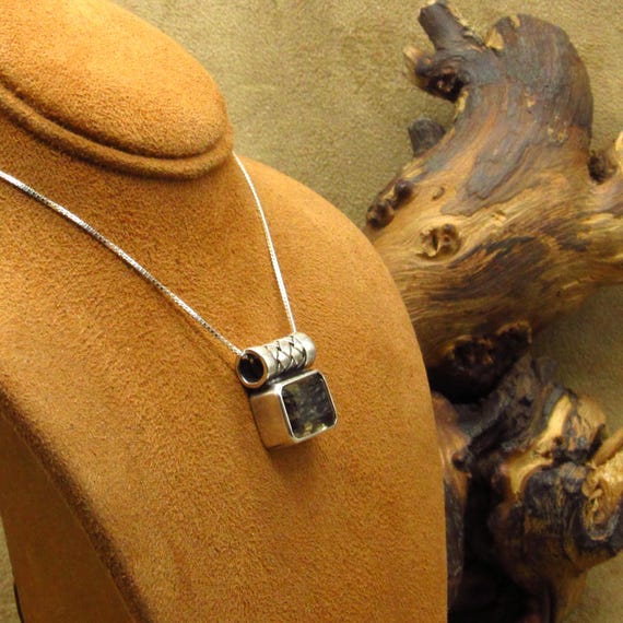 Sterling Silver Rectangular Quartz Pendant Neckla… - image 3