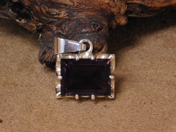 Vintage Sterling Silver Clear Purple Stone Pendant - image 1