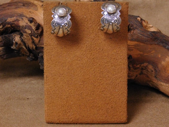 Vintage Sterling Silver Faux Pearl Hoop Earrings