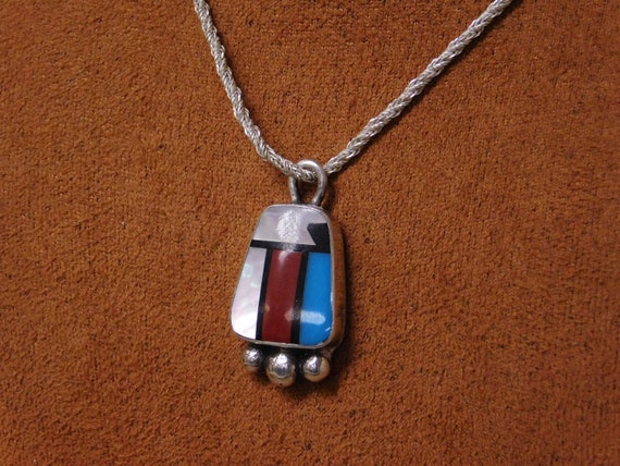 Vintage Sterling Silver Multi Stone Inlay Necklace - image 2