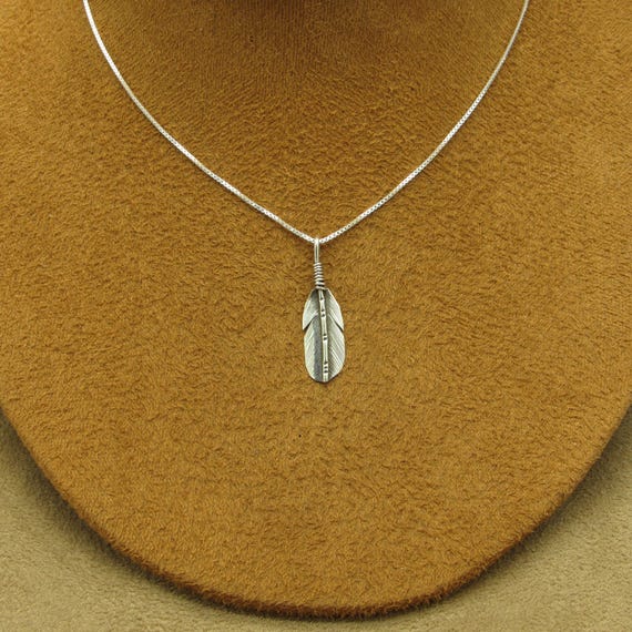 Detailed Sterling Silver Feather Pendant Necklace - Etsy