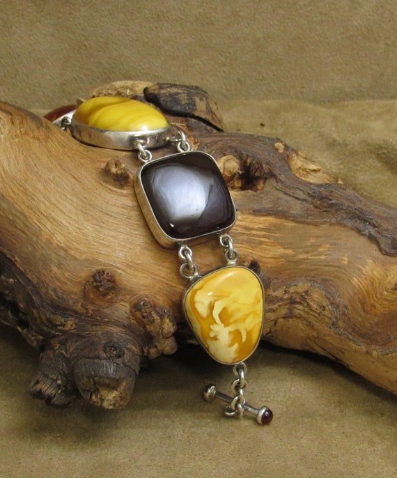 Sterling Silver and Amber Link Bracelet - image 2