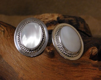 Vintage Sterling Silver Mother of Pearl Post Earrings