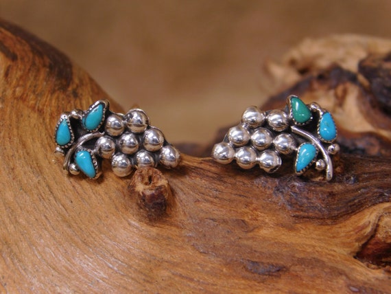 Grape Cluster Sterling Silver and Turquoise Screw… - image 1