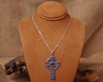 Vintage Sterling Silver Amber Cross Pendant