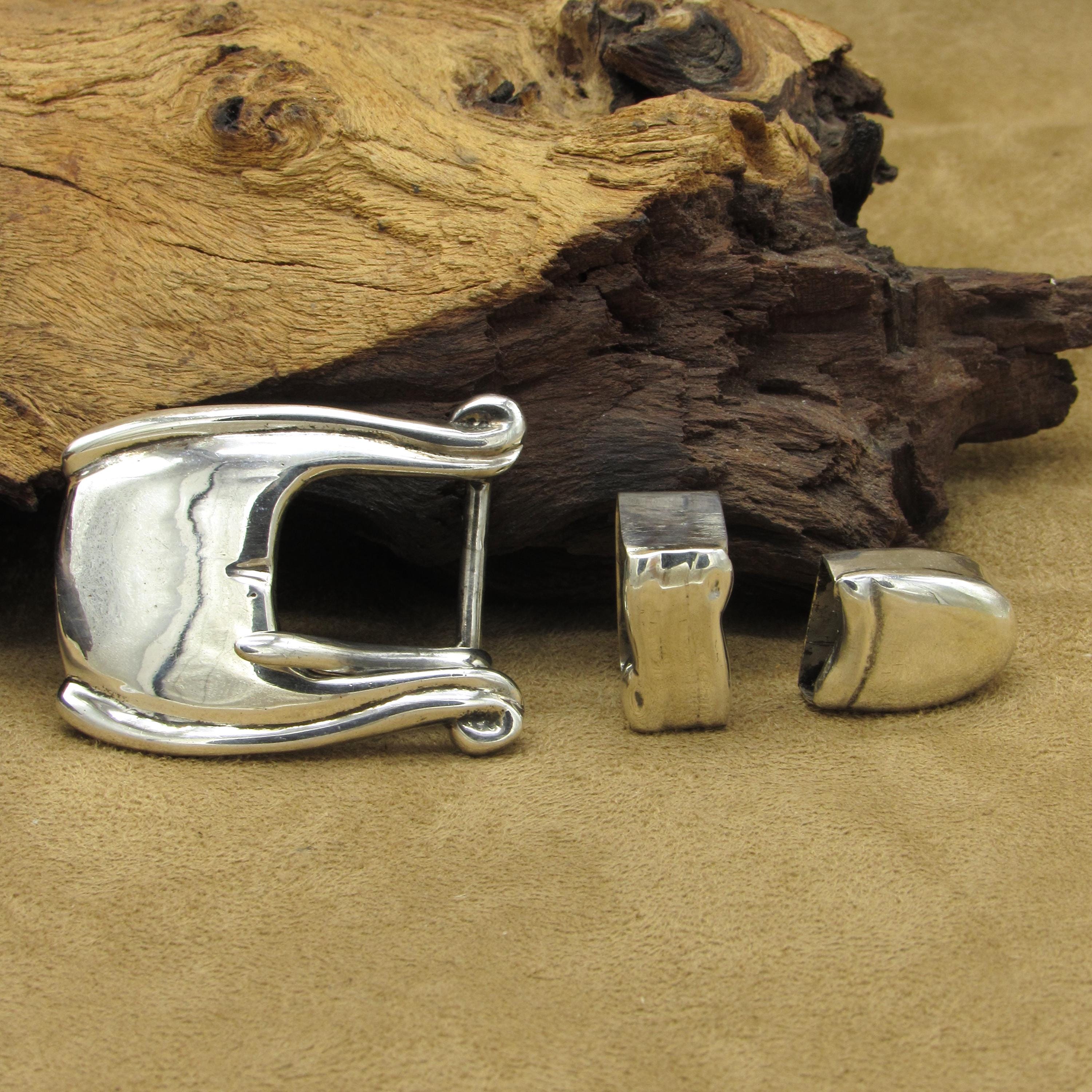 Vintage Mexico Alpaca Nickel Silver Ranger Belt Buckle Set with Roped Edge Vintage Mexico Sterling Silver Ranger Set Belt Buckle 2  main image 4