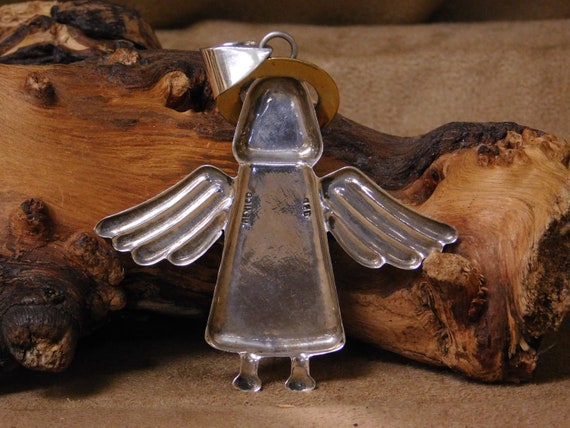 Vintage Sterling Silver Two Tone Angel Pendant - image 2