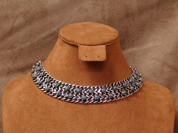 Vintage Mexican Turquoise Sterling Silver Link Co… - image 1