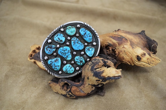 Vintage Sterling Silver and Turquoise Belt Buckle - Etsy