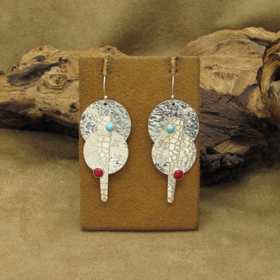 Sterling Silver Textured Dangle Wire Carolyn Poll… - image 1